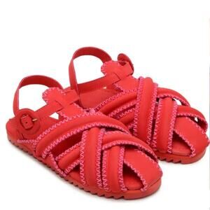 NWT! FARM Rio Red Zigzag Stitch Strappy Sandal Size 9.5